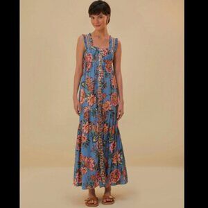 NWT Farm Rio Wonderful Bouquet Blue Sleeveless Maxi Dress Size Medium